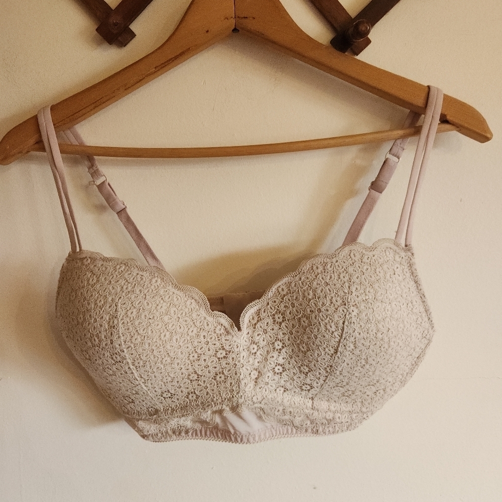 Aerie Show Off Lightly Lined Balconette bra Lace Padded Nude Cream 36 C
